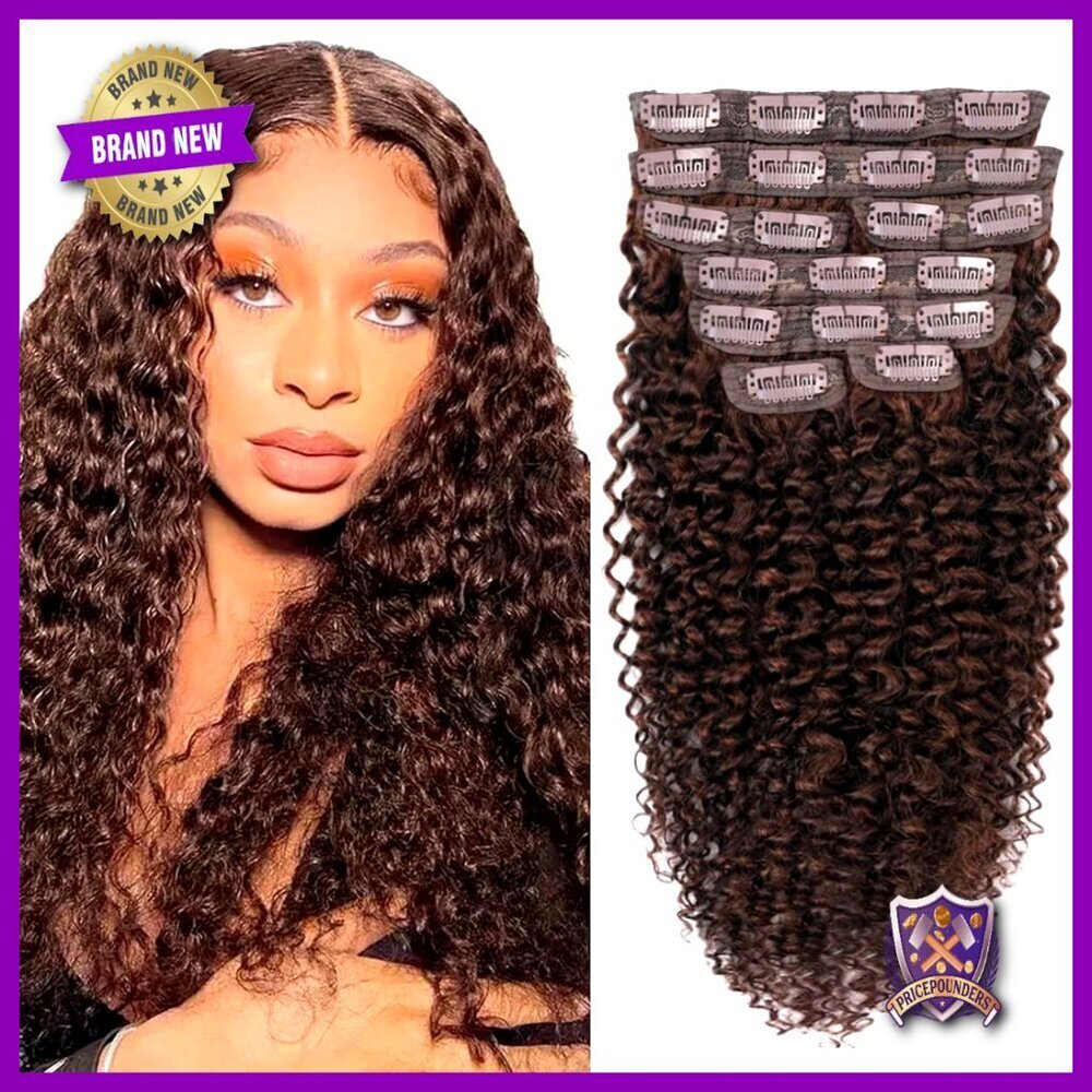 Curly Clip In Hair Extensions 18 Inch Brazilian Human Hair 8 Pieces Full Head